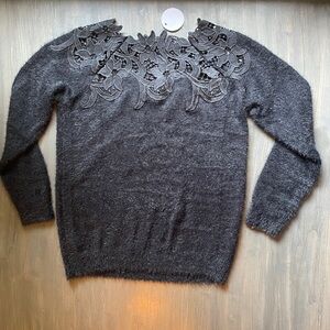 En Creme Black Lace Detail Sweater